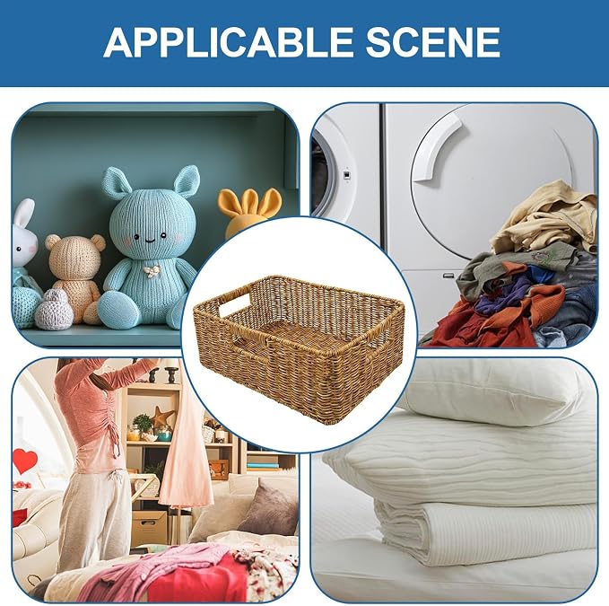 Rattan Basket, Waterproof And Sturdy Built, 38x26x13cm, Weaving Laundry Organizer, Rattan Storage Basket, Portable And Lightweight, For Laundry Rooms, Bathrooms, Bedrooms, Or Kitchens Use