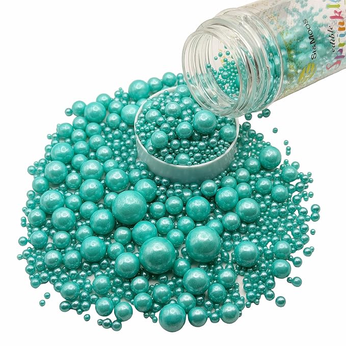 SE Si&Moos Teal Edible Pearls Teal Pearl Sprinkles for Cake Decorating Edible Cake Sugar Pearls Halloween Christmas Cookie Decorations Edible Baby Shower Cake Decorations for Cakes,Cupcakes Toppers 3.5 OZ