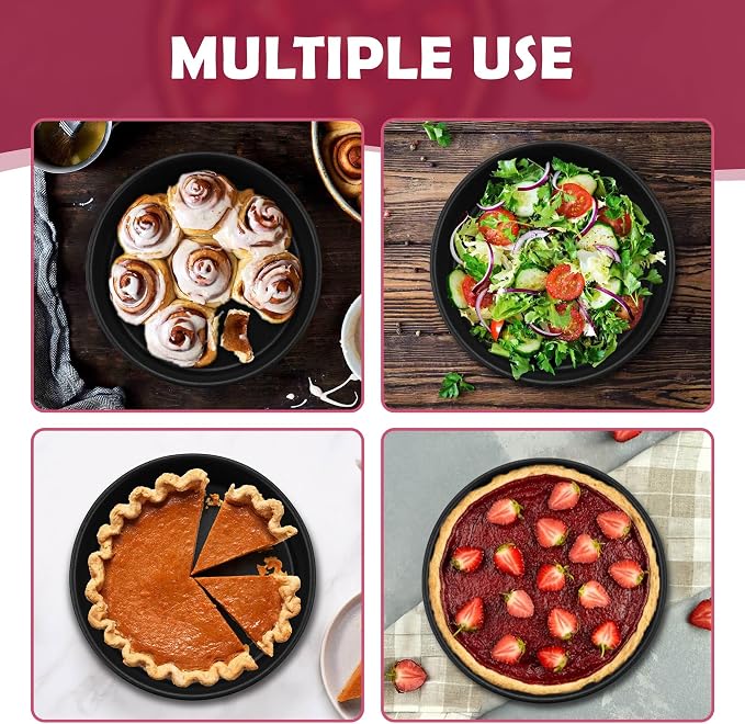 E-far 8 Inch Cake Pan Set of 3, Nonstick Round Baking Layer Cake Pans, Stainless Steel Core & Non-Toxic Coating, 2 Inch Deep (Black)