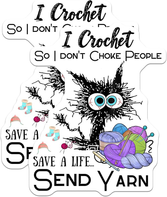 (2 Pack) I Crochet Stickers - Funny Crochet Quote Stickers - Save a Life Send Yarn Stickers - 5" On Longest Side - Sticks to Any Smooth Flat Surface - Made in USA - BMCS3378