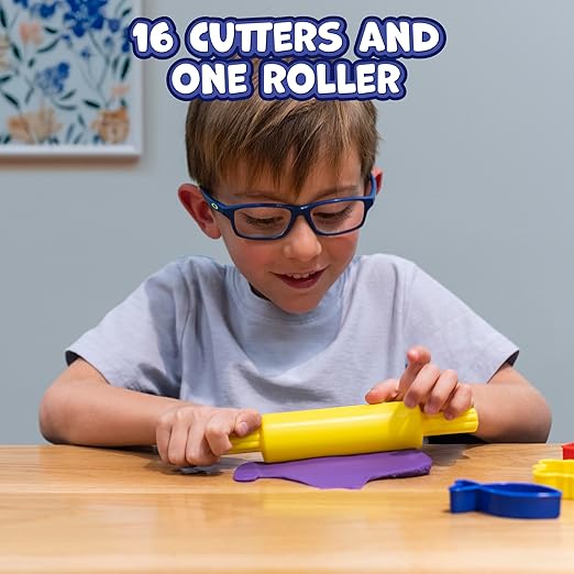 READY 2 LEARN Dough Roller and Cutters | Set of 17 | Dough Tools for Kids Ages 18m+ | Arts and Crafts Supplies for Toddlers | Roll, Cut, Mold and Play