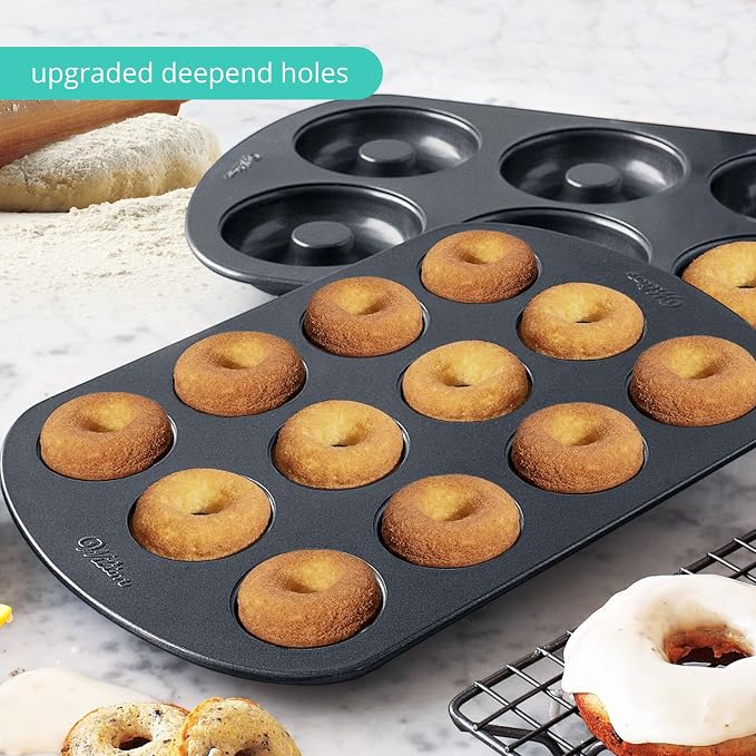 GEEOOLLAH Nonstick Donut Pan Set – 2-Piece Bakeware with 6-Cavity Mini and 12-Cavity Standard Molds, Durable Carbon Steel, Scratch-Resistant, Even Heating