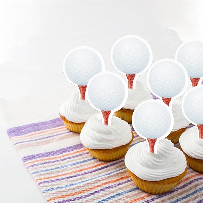 48 PCS Edible Golf Cupcake Toppers Wafer Paper Sports Ball Cupcake Picks Edible Golf Birthday Decorations for Sports Theme Baby Shower Kids Boys Girls Player Birthday Party Cake Decoration Supplies