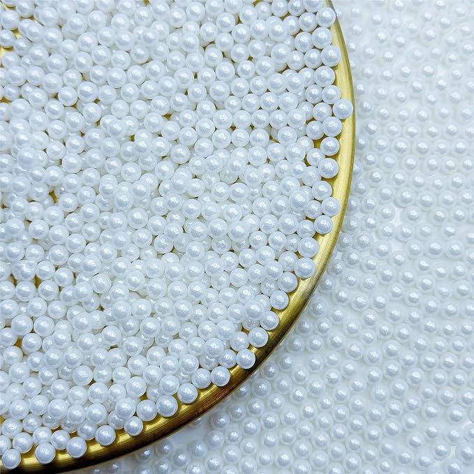 CandiJumpin 4mm White Sugar Pearls, Small Edible Pearls White Pearl Sprinkles for Cake Decorating Edible Cake Decorations Pearl Sugar Sprinkles Cupcake Toppers Baby Shower Party Birthday Wedding Christmas Supplies 3 OZ