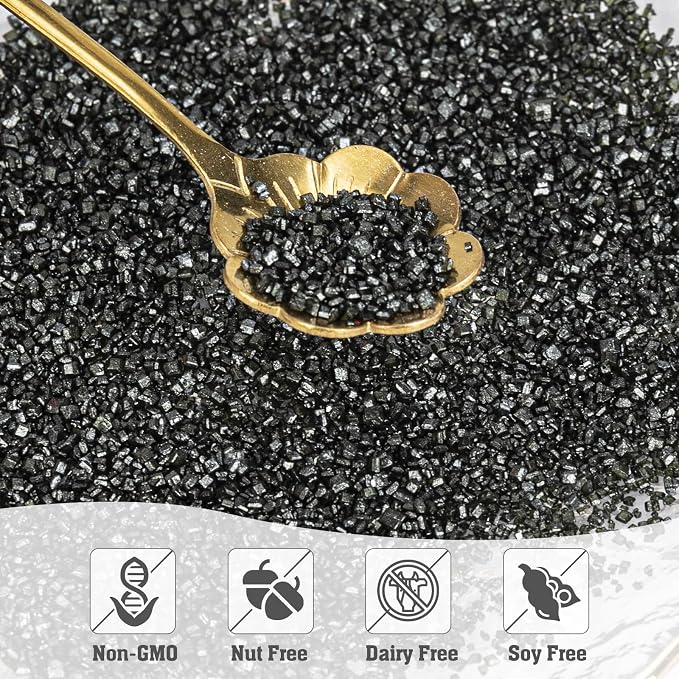 Twisweet Black Sprinkles, Edible Sanding Sugar Crystals for Cake Decorating, Extra Fine Candy Sprinkles for Baking, Cupcake Topping Ice Cream Donut Cookies Decoration, Wedding Party Halloween Christmas Supplies (150g/5.3oz)