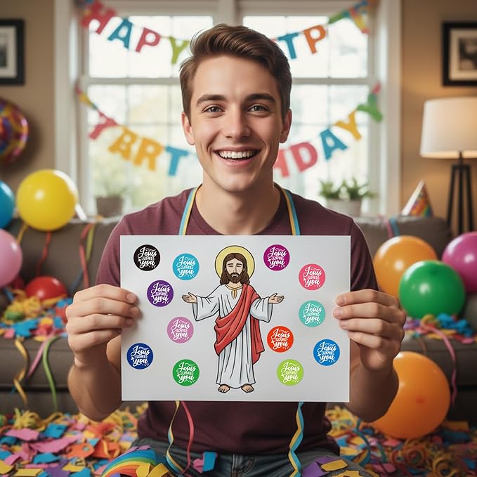 Jesus Loves You Stickers - 1000 Pcs Christian Religious Stickers, Colorful Waterproof Religion Sticker Roll for Scrapbook Journal Laptop Envelope Card, Sunday School Party Favor Supplies