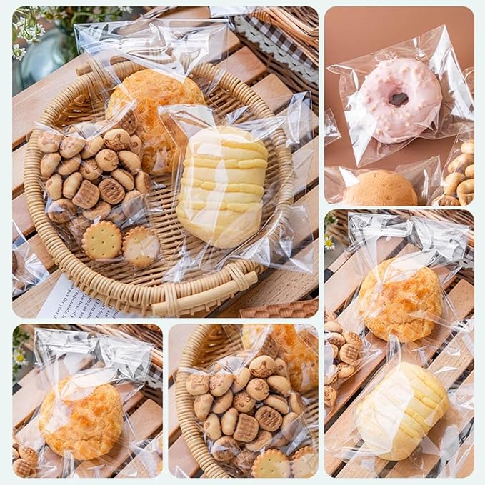 SUREHOME Cookie Bags with Seal 4x4 In Clear Self Sealing Cellophane Bags for Cookie Packaging 200 Pcs Small Sealable Treat Bags Self Adhesive Individual cookie wrappers Candy baked goods Gift Giving