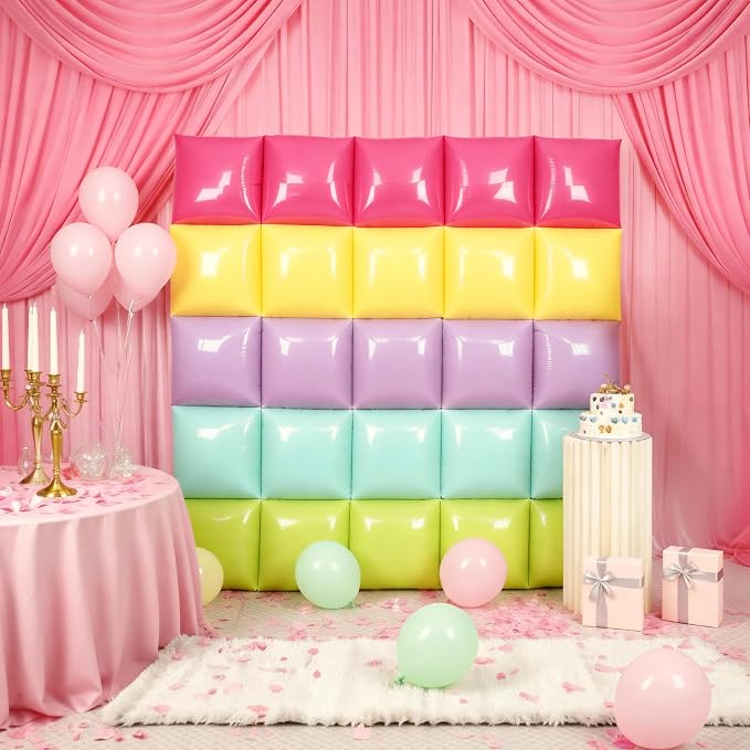 31 Pcs Baby Shower Decorations Balloon for Outdoor Indoor, Double Sided Square Foil Rainbow Macaron Pastel Balloons Arch Kit for Gender Reveal Bachelorette Bridal Shower Wedding Engagement Party Decor