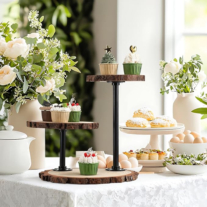 Chunful 3 Tier Round Natural Wood Cupcake Dessert Stand, Cup Cake Tower Stand Holder, Wooden Cake Display Tiered Centerpiece for Party, Birthday, Wedding, Baby Shower, Holiday Decoration