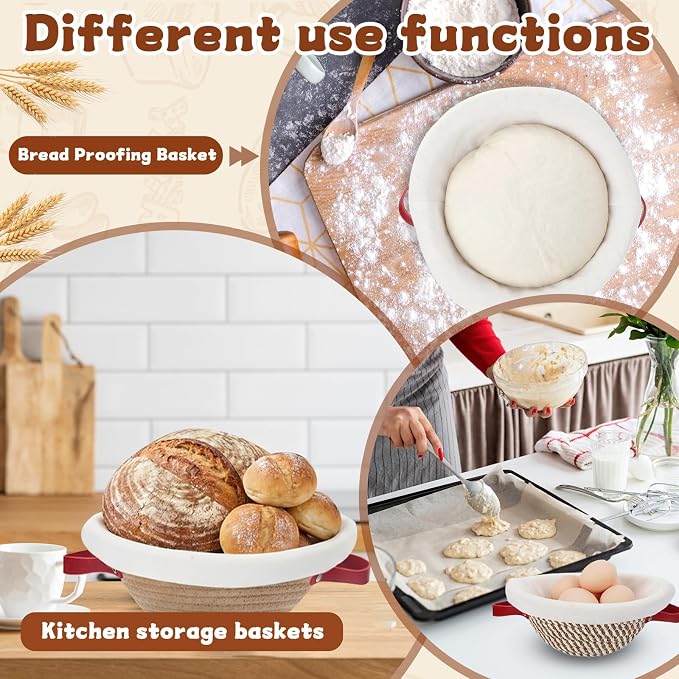 Gisafai 12 Set Banneton Bread Proofing Baskets Bulk 9 Inch Round Cotton Rope Artisan Sourdough Bread Banneton Dough Proofing Bowls with Cloth Liners and Covers for Homemade Baking Bakery