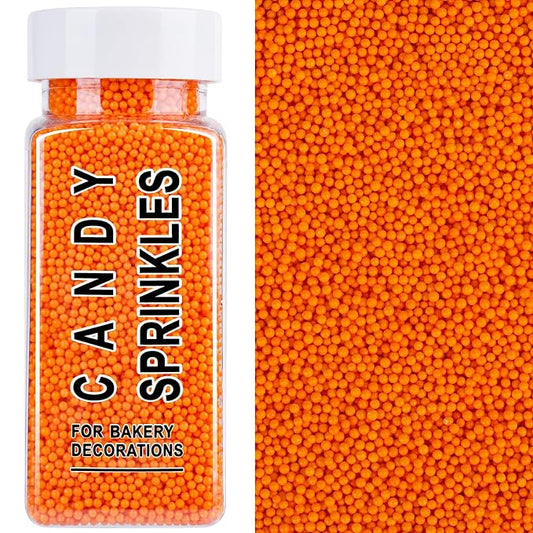 Orange Nonpareils Sprinkles, 2mm Edible Pearls for Cake Decorating, 4.6oz Mini Sugar Pearls for Baking, Cupcake, Cookie, Ice Cream Toppings, Thanksgiving Halloween Fall Easter Holiday Party Supplies
