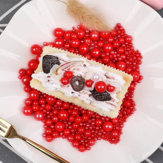 Red Sprinkles for Cake Decorating, 130g/4.6oz Edible Red Pearl Sprinkles Mix, Sugar Candy Pearls for Baking, Cookie Decorations and Cupcake Toppings, Wedding Party Valentines Christmas Supplies