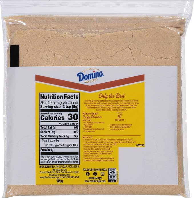 Domino® Light Brown Sugar, 2 lb Zipper Bag (2-Pack) - Ideal Sugar for Baking and Desserts - Includes Bonus Recipe Card