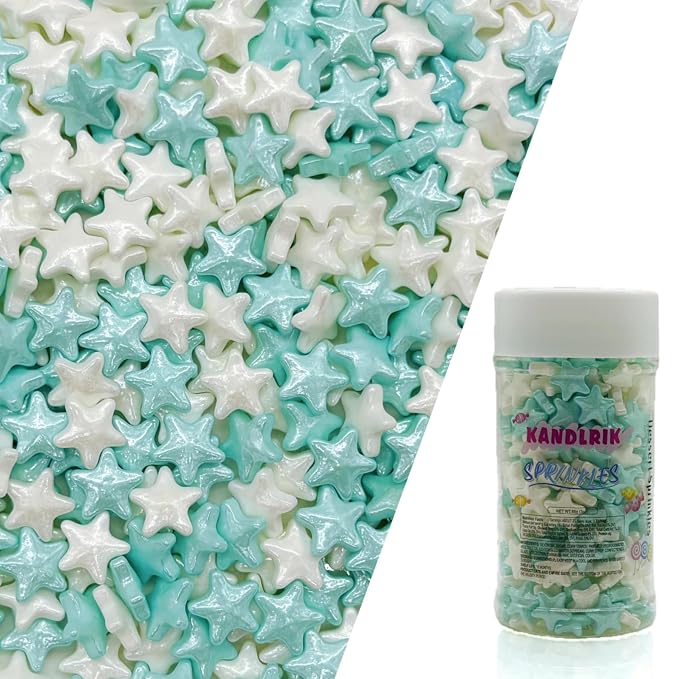 10mm Blue & White Sprinkles Edible Stars Cake Decorating Stars Cake Decorations Cupcake Toppers Cookie Decorating Perfect for Cakes,Cupcakes,Desserts Toppings 3OZ