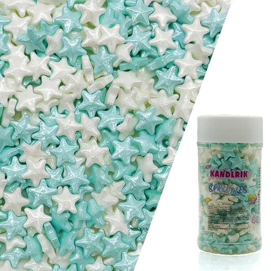 10mm Blue & White Sprinkles Edible Stars Cake Decorating Stars Cake Decorations Cupcake Toppers Cookie Decorating Perfect for Cakes,Cupcakes,Desserts Toppings 3OZ