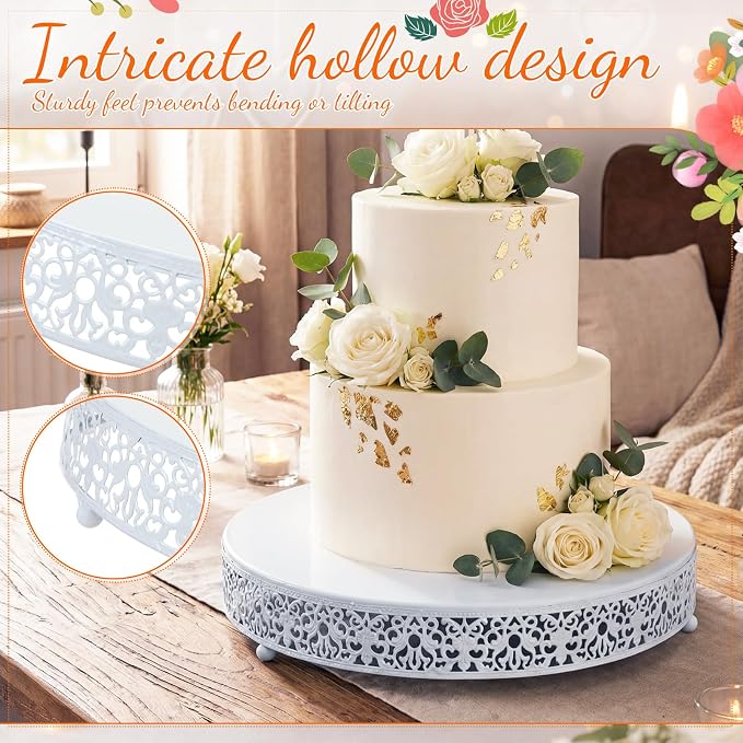 Wenqik 3 Pcs 16'' 14'' 12'' Metal White Cake Stand Round Cake Stands for Dessert Table Cookies Fruit Serving Tray Cupcake Dessert Pastry Riser for Wedding Birthday Party and Events(Elegant Style)