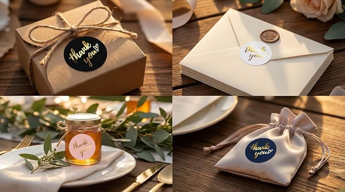 500 PCS Thank You Sticker Labels Roll – 1.5 Inch Round Gold Foil Stickers with Heart Design, 4 Colors for Small Business Packaging, Envelopes, Gift Bags, Shipping Boxes