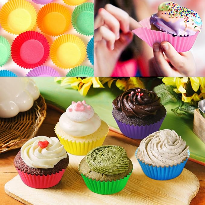 SANNIX 450pcs Rainbow Bright Cupcake Liners, Colorful Baking Cups Cupcake Wrappers Paper Wraps Muffin Liners for Birthday Pride Party Decorations Supplies(9 Colors)