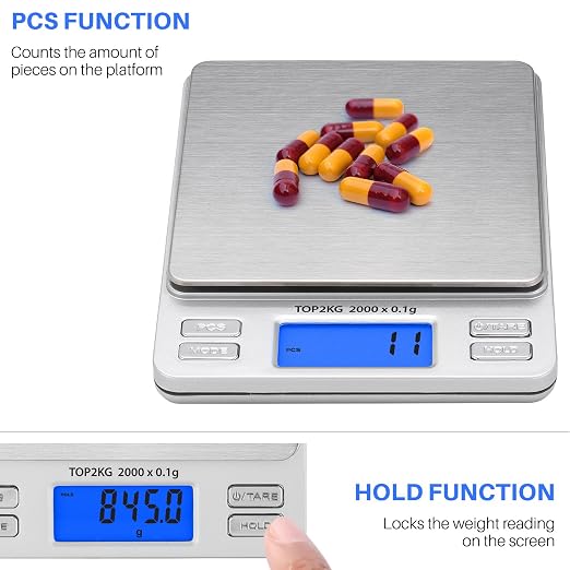 Smart Weigh Pro Digital Pocket Scale – 2000g x 0.1g Precision Gram Scale with LCD Display, 6 Weighing Units, Hold & Count Functions – Includes 2 Trays and Batteries (Silver) — Case of 40