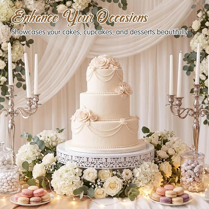 Wenqik 20 Inch White Cake Stand Set Metal Round Cupcake Dessert Stand with Cake Cutting, Flower Spatula Wedding Cupcake Pastry Display Candy Holder Display for Wedding Party Birthday Baby Shower