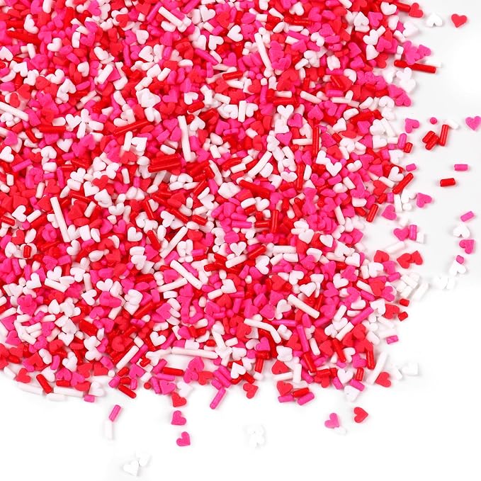 Valentines Sprinkles for Baking, 7oz White Red Pink Jimmies and Heart Sprinkles for Cake Decorating, Valentine Sprinkles for Cookies, Cupcake, Ice Cream, Cake