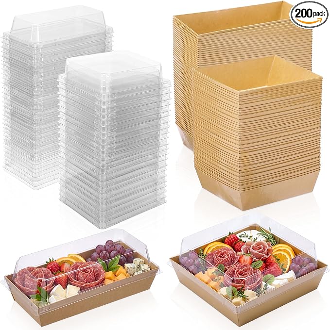 200 Pack Charcuterie Boxes with Clear Lids 5 Inch Disposable Square Sandwich Boxes 7 Inch Rectangle Food Containers Mini to Go Food Containers for Cookie Donut Muffin Charcuterie Accessories