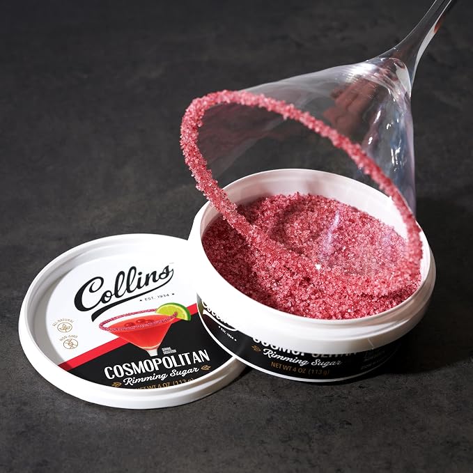 Collins Cosmopolitan Cocktail Sugar, Red Cranberry Flavored Rimming Sugar for Cosmos, Cranberry Martinis, Vodka Cranberry, Champagne Spritzers, 4 oz
