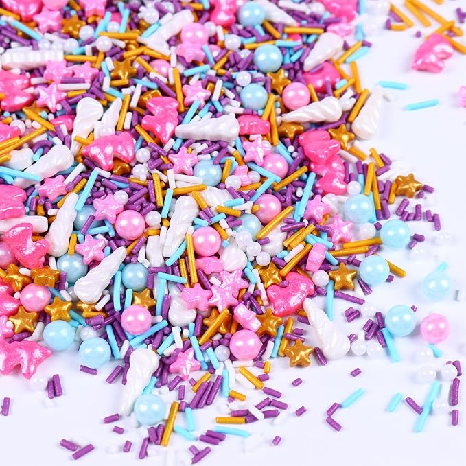 Pink and Purple Sprinkles,Cupcake Sprinkles, Cupcake and Cake Topper Edible Unicorn Cake Decorations, Dessert Decoration, 85g Unicorn Sprinkle Mix