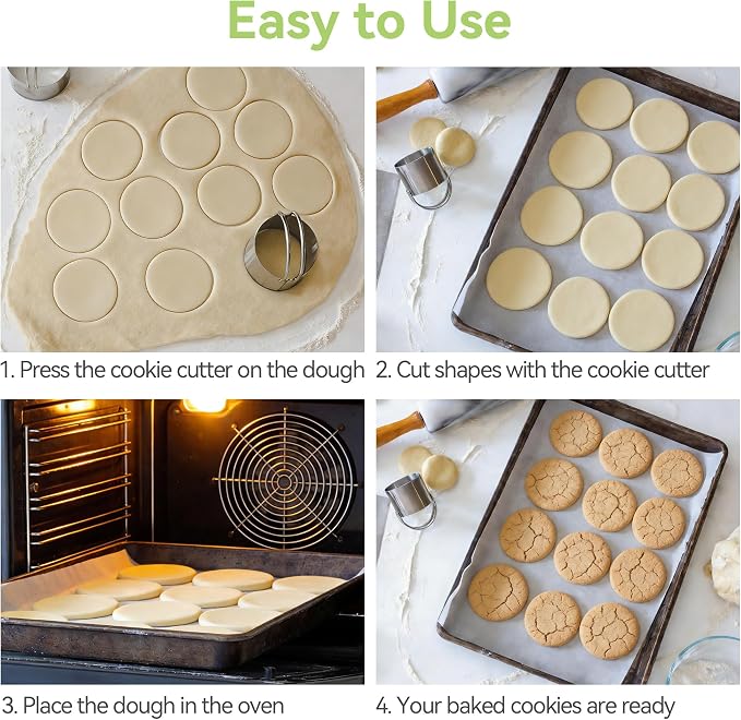 USLAI Biscuit Cutter Set (1.75, 2, 2.5, 2.75, 3.25 Inch), Stainless Steel Round Cookie Cutter with Handle, Professional Kitchen Baking Dough Tools, 5 Pieces - Circle