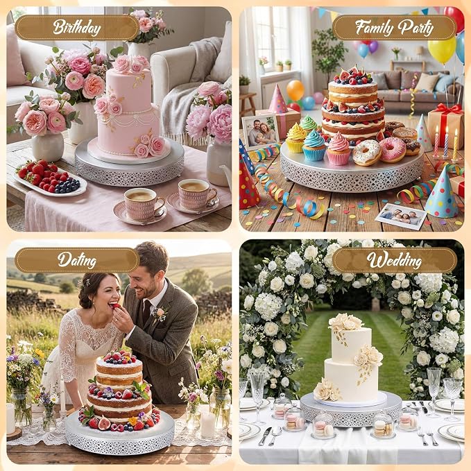 Wenqik Cake Stand 16 Inch Round Metal Cupcake Dessert Wedding Cake Stand Cookies Display Holder Fruit Serving Tray for Table Wedding Birthday Anniversary Party(Silver)