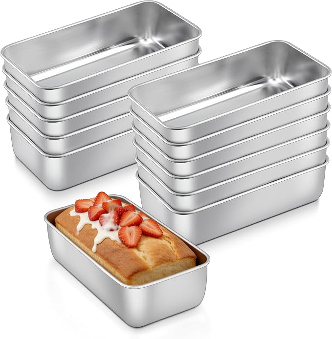 Homikit 12 Pack Stainless Steel Loaf Pans, 9x5 Inch Medium Bread Pan Set Non Toxic, Metal Meatloaf Tin for Baking Homemade Sandwich Sourdough Bread Pound Cake, Oven & Dishwasher Safe, Rust Free