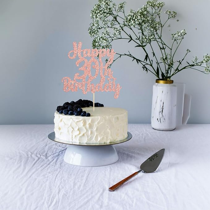 Gyufise 1Pc Happy 30th Birthday Cake Topper Glitter 30 & Fabulous 30th Birthday Cake Pick for Celebrating 30th Birthday Anniversary Party Cake Decorations Supplies Rose Gold