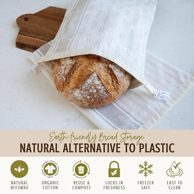 Nectar & Nest Reusable Beeswax Bread Bags for Homemade Bread & Sourdough – XL Eco-Friendly, Natural, Food-Safe Storage Bag to Keep Loaves Fresh Longer – Sustainable, Zero Waste