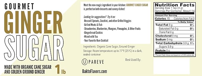 Bakto Flavors Gourmet Golden Ginger Cane Sugar, 1-pound Jar