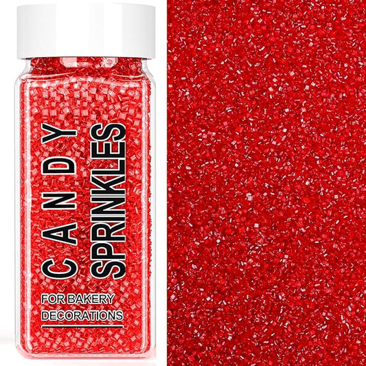 Red Sanding Sugar Sprinkles, 4.6 oz Edible Sparkling Sugar Crystals for Baking Topping, Cupcakes, Cookies, Ice Cream & Cake Decorating, Wedding Party Valentines Christmas Supplies