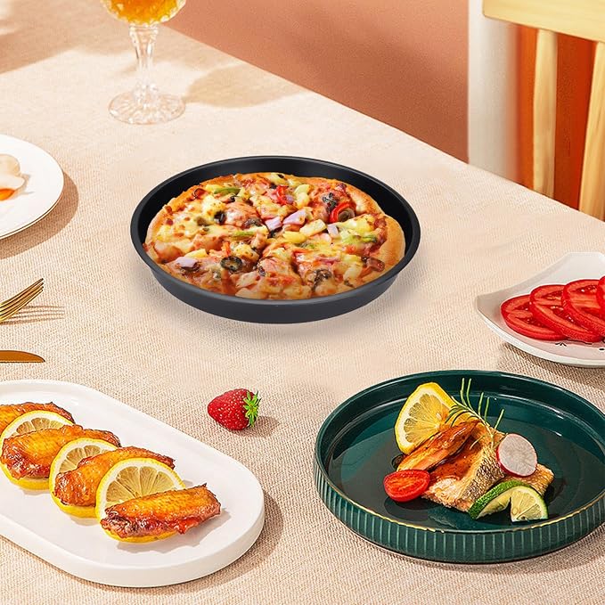 2 Pack Pizza Pan for Oven, Deep Dish Pizza Tray, Non-Stick Carbon Steel, Round Baking Sheet Plates, 10 Inch