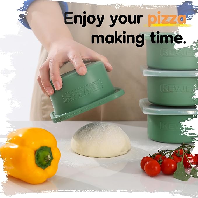 PLUS 1000ml Pizza Dough Proofing Containers for DIY family Artisan Pizza, Food Grade Silicone Stackable Boxes with Lids, Freezer, Fridge, Dishwasher Safe,4sets (Green)