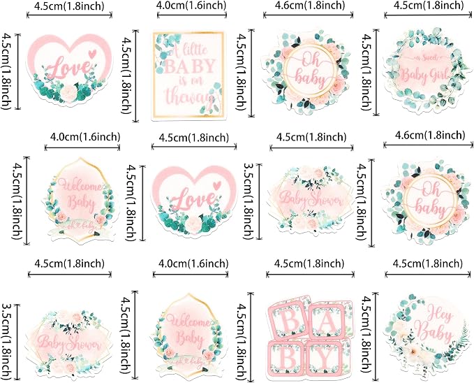 64 PCS Edible Baby Shower Cupcake Toppers Wafer Paper Floral Leaves Welcome Baby Girl Cupcake Picks Edible Love Baby in Bloom Cake Decorations for Gender Reveal Theme Girls Birthday Party Supplies