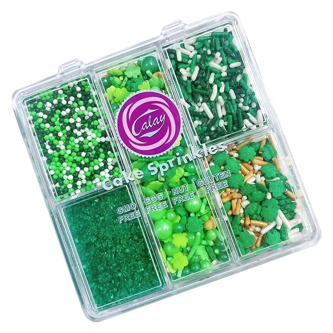 PhilaeEC St Patricks Mix Sprinkles Edible for Cake Decoration Green White Shamrock Nonpareils Jimmies Sprinkles Cake Baking Cookie Cupcake Toppers Decoration Supplies
