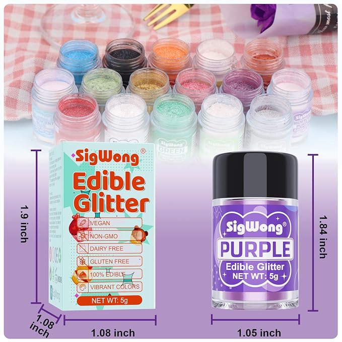 Purple Edible Glitter - 5g Food Grade Cake Decorating Shimmering Glitter, Edible Sprinkle Luster Dust for Drinks, Chocolates, Fondant, Strawberries, Cupcakes, Candy, Easter Cookie - Vegan