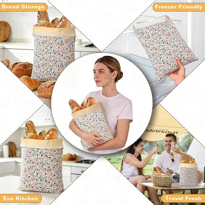 2 Pack Beeswax Bread Bags for Sourdough Homemade Bread, XL Reusable Bread Storage Bag, Organic Waxed Line and Linen Fabric Bread Bag for Home Bakers, Picnics Work or Gift-Giving