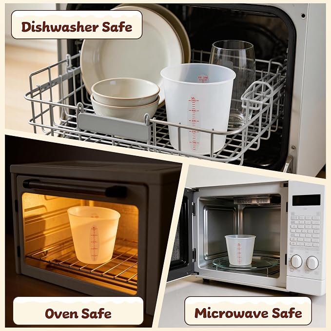 Food-Grade Silicone Measuring Cups for Melting Chocolate, 3Pcs BPA Free Silicone Baking Measuring Cups with 1/2Cup/1Cup/2Cup Capacity, Reusable Silicone Cups for DIY Chocolate Mold
