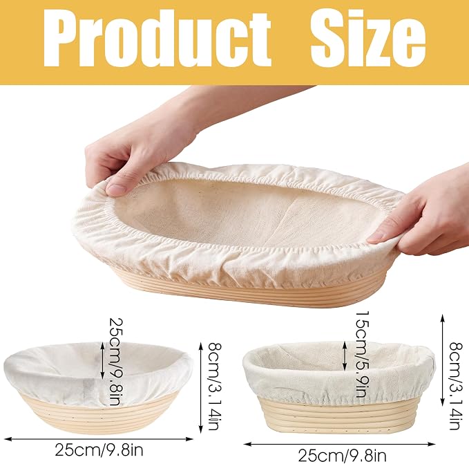 4Pcs Bread Proofing Basket Liners - 2 Oval & 2 Round 10 Inch Covers, Reusable Natural Rattan Banneton Cloth for Sourdough Baking, Home Bakery Dough Proofing Covers (4)