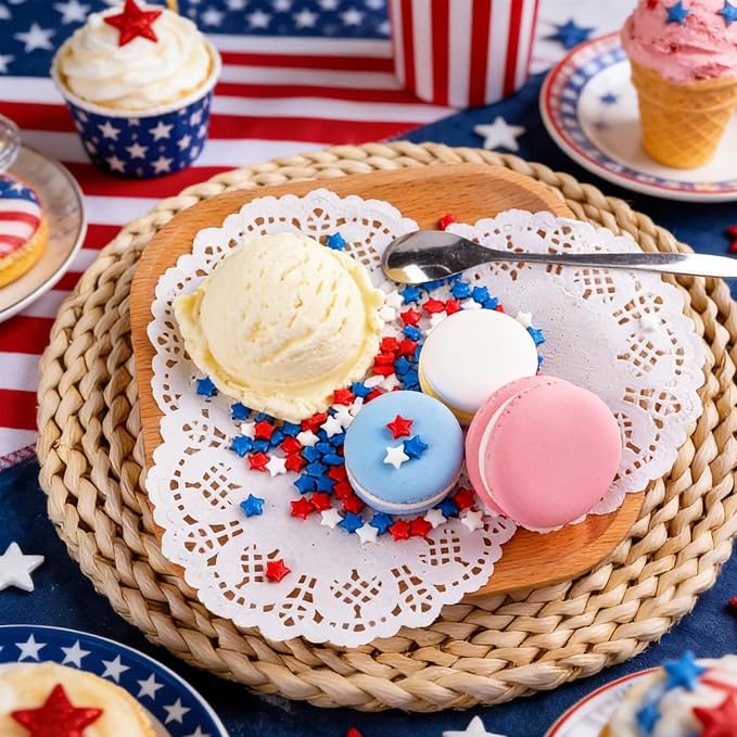 Red White and Blue Sprinkles for Cake Decorating, 4th of July Patriotic Sprinkles with Sanding Sugar Jimmes Stars for Ice Cream Cupcakes Brownie Cookie Baking Topping
