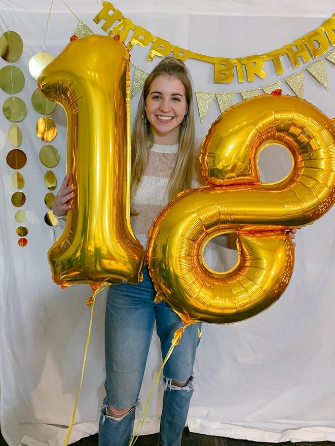 Gold Number 16 Balloon 40 inch, 16 Number Balloons, 16th Gold Birthday Decorations, 16 Year Old Girls Boys Golden Party Supplies