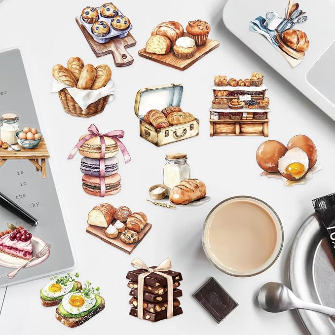 Cute Baking Stickers for Adults,Teens,Kids, 50PCS Realistic Bakery PET Transparent Waterproof Stickers Pack for Water Bottles,Laptop,Scrapbook, Bakery Themed Party Decorations (Baking)