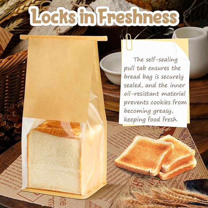 HONKID Cookie Bags with Seal, 50 Pack 3.9x3.1x8.2 Inches Small Bakery Bags with Window Tin Tie Tab Lock Resealable Cookie Gift Bags for Cookies Donut Baked Goods Packaging