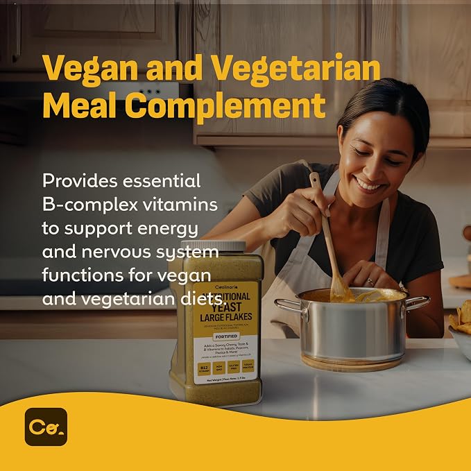 Coolinario Nutritional Yeast, Fortified, Large Flakes (1 GAL - 1.5 LBS) | Savory Cheese-Like Flavor, Rich in B-Vitamins, B12, Protein & Fiber, Ideal for Pasta, Popcorn & Sauces, Gluten-Free