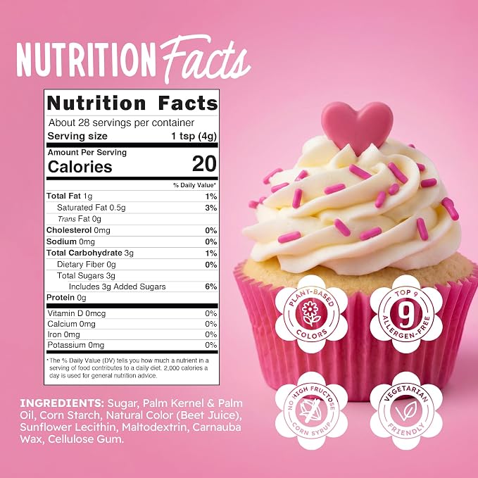 Snackathon Natural Sprinkles for Baking & Decorating, Dye-Free Pink Sprinkles, 4 oz Jimmies in Resealable Bag - Naturally Colored, No Artificial Dyes, Gluten-free for Cakes, Ice Cream & Desserts