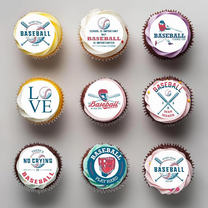 36pcs Edible Baseball Cupcake Toppers Wafer Ppaer Baseball Cake Decorations for Sports Ball Game Theme Baby Shower Birthday Party Cake Decorations Supplies